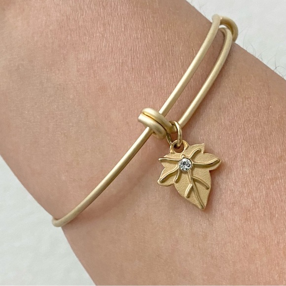 NAVIKA USA Gold-tone Maple Leaf CZ Charm Bangle Bracelet - Picture 4 of 12